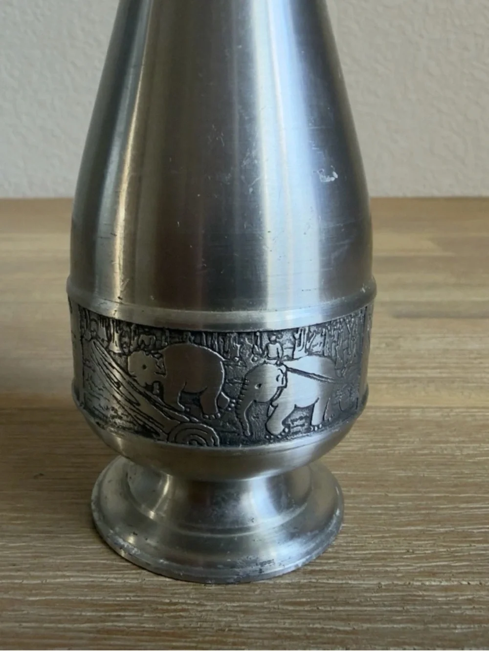 Vintage Pewter Skinny Bud Vases And Pitcher 8” and 6” Tall Silver Color Set of 2